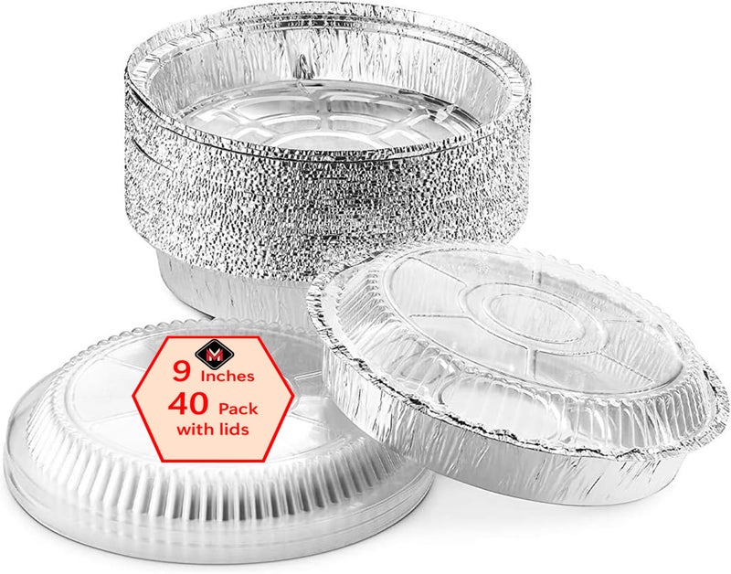 Mr Miracle Pack of 40 Disposable Aluminum Foil Pans with Clear Lids 9 Inch Circular Aluminum Pans Ideal for Baking Storing Heating Serving Round Foil Pans with Lids